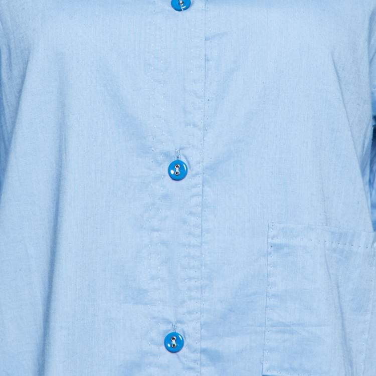 Pre Owned Bottega Veneta Blue Cotton Button Front Long Top S