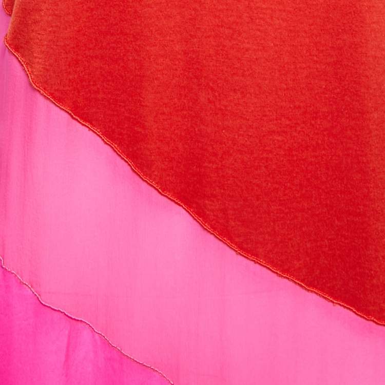 Pre Owned Bottega Veneta Pink/Orange Silk Asymmetrical Mesh Inset Dress M