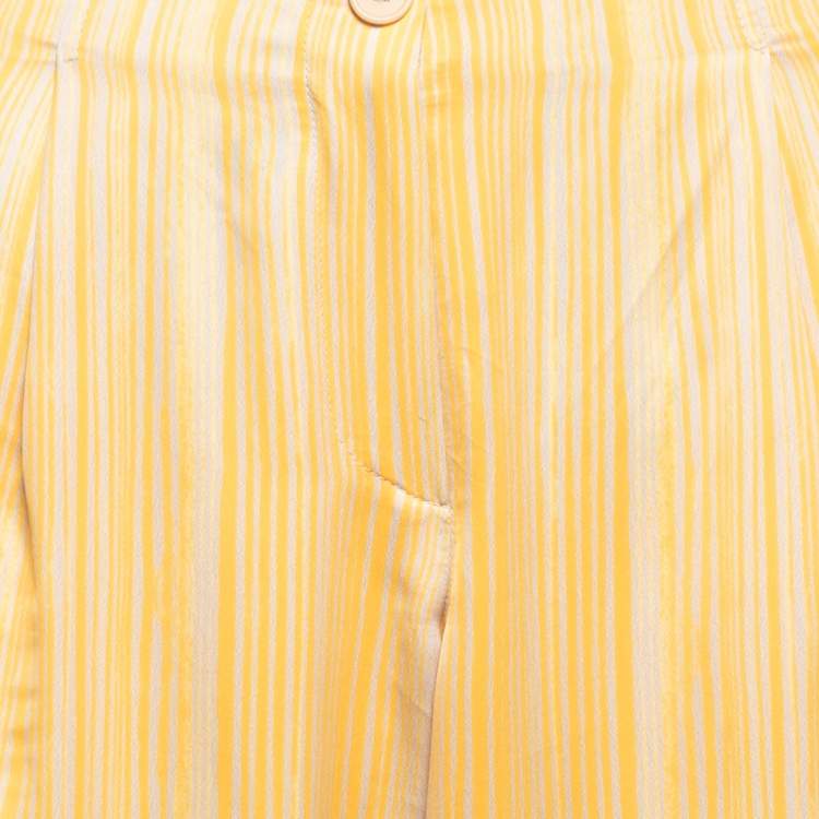 Pre Owned Bottega Veneta Yellow Striped Satin Wide Leg Trousers L
