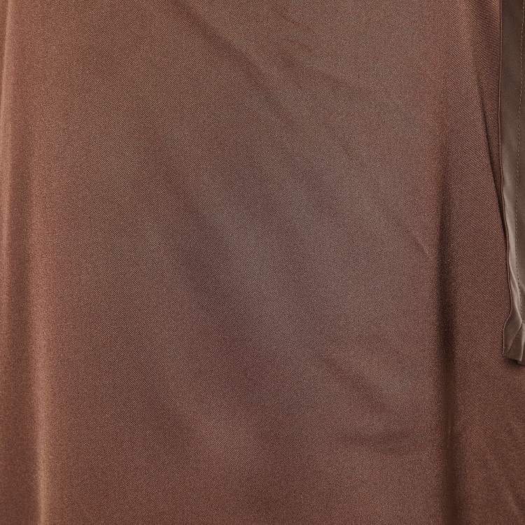 Pre Owned Bottega Veneta Brown Silk Satin Ruffle Detail Mini Dress L