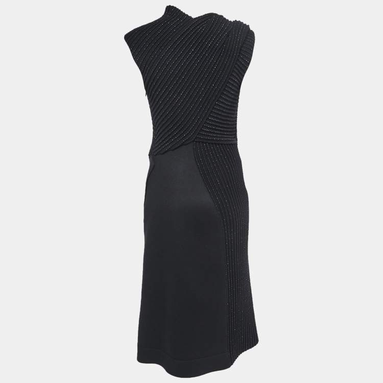 Pre Owned Bottega Veneta Black Wool & Knit Sleeveless Midi Dress M