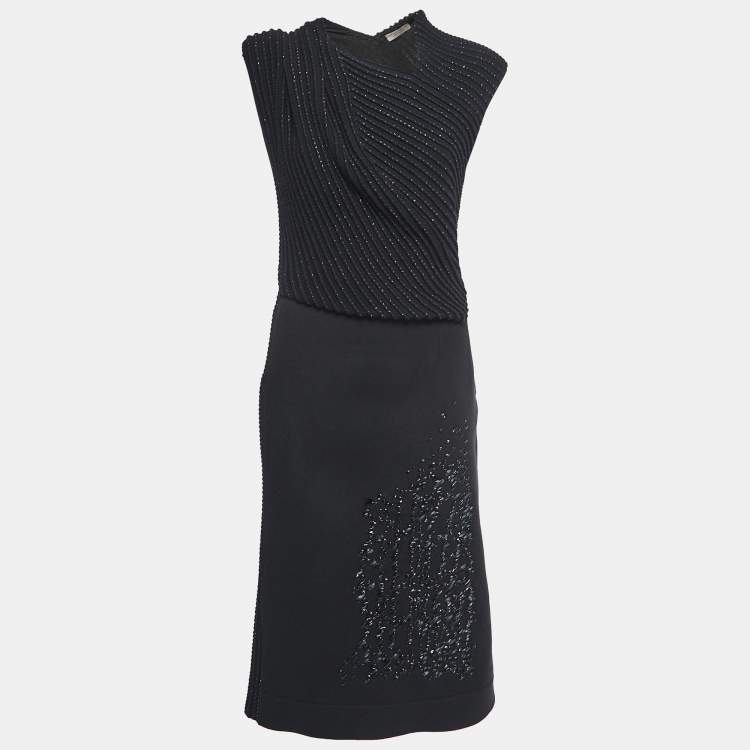 Pre Owned Bottega Veneta Black Wool & Knit Sleeveless Midi Dress M