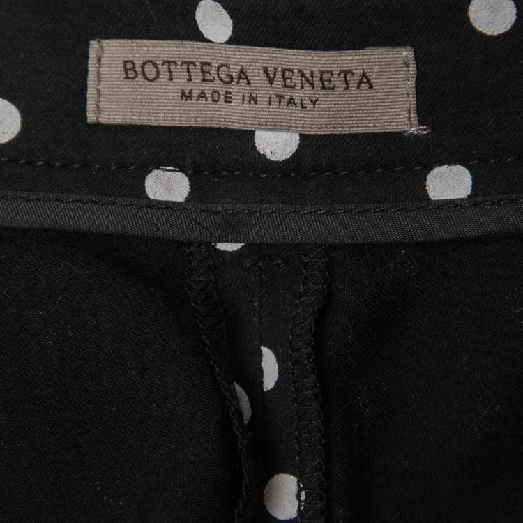 Pre Owned Bottega Veneta Black Polka Dotted Crepe Wide-Leg Pants M