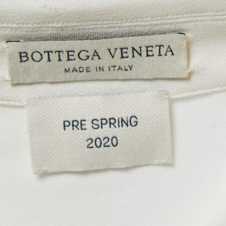 Pre Owned Bottega Veneta White Jersey Trim Detail Long Sleeve Midi Dress M