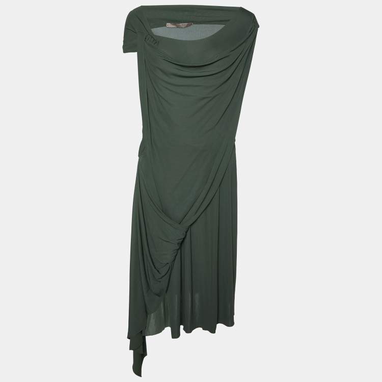Pre Owned Bottega Veneta Green Jersey Draped Sleeveless Midi Dress M