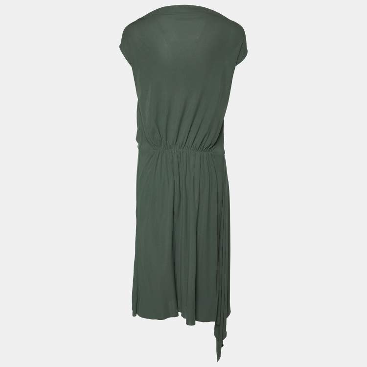 Pre Owned Bottega Veneta Green Jersey Draped Sleeveless Midi Dress M