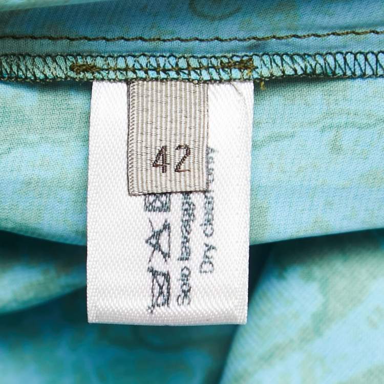 Pre Owned Bottega Veneta Blue/Green Marble Printed Plisse Satin Mini Dress M