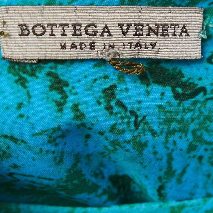 Pre Owned Bottega Veneta Blue/Green Marble Printed Plisse Satin Mini Dress M