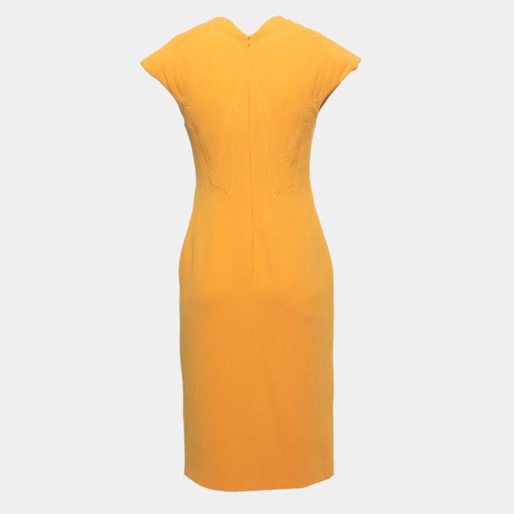 Pre Owned Bottega Veneta Yellow Crepe Cap Sleeve Midi Dress S