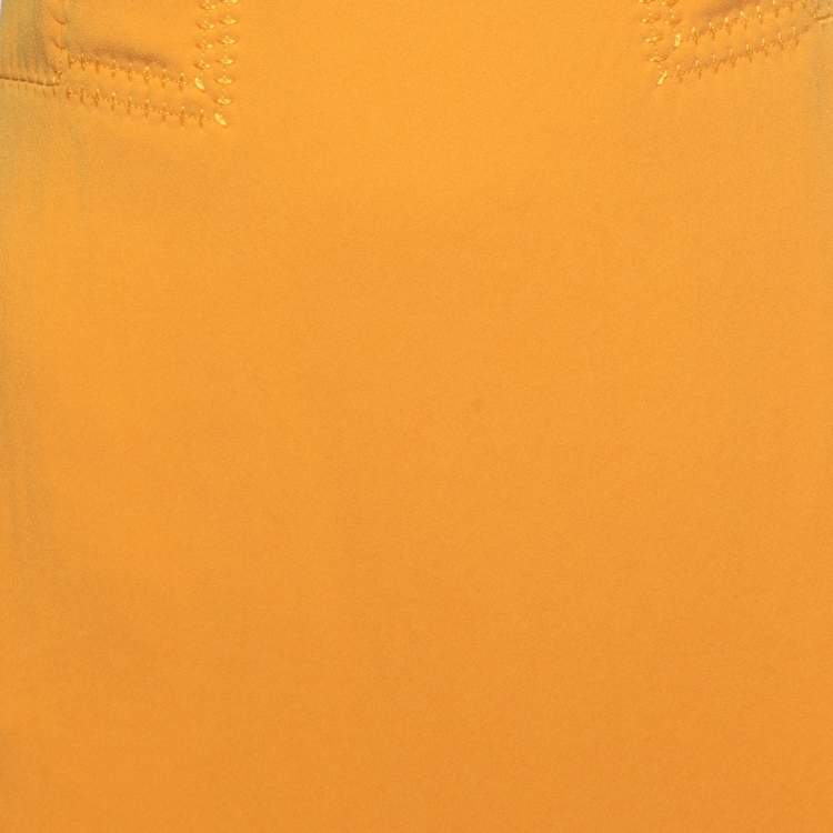 Pre Owned Bottega Veneta Yellow Crepe Cap Sleeve Midi Dress S