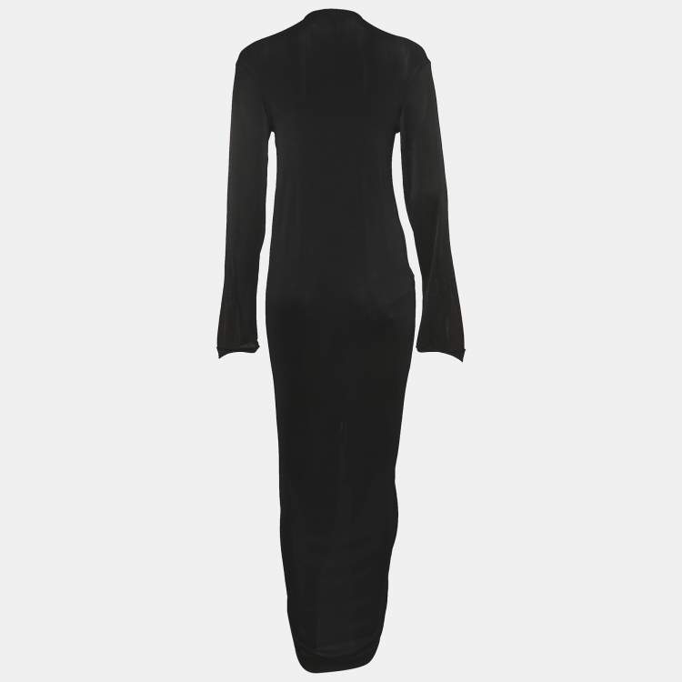 Pre Owned Bottega Veneta Black Mesh Drawstring Detail Dress S
