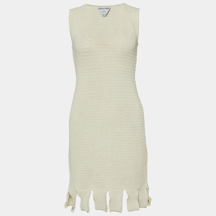 Pre Owned Bottega Veneta Off-White Crochet Knit Sleeveless Mini Dress S 