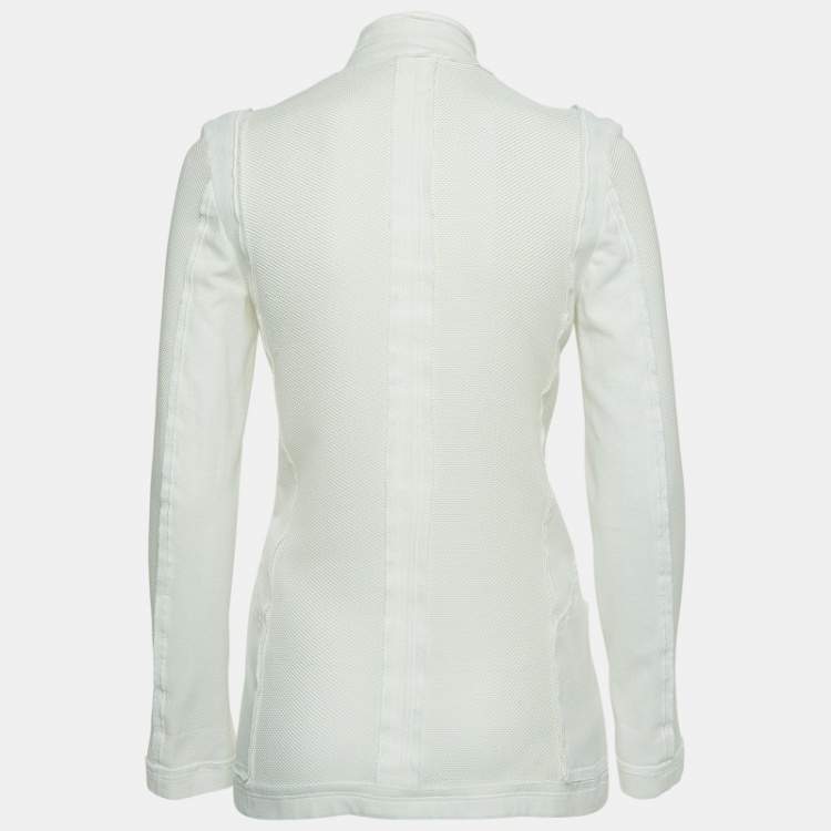 Pre Owned Bottega Veneta Off-White Perforated Cotton Single Breasted Jacket M