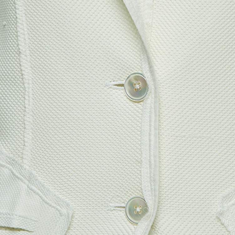 Pre Owned Bottega Veneta Off-White Perforated Cotton Single Breasted Jacket M