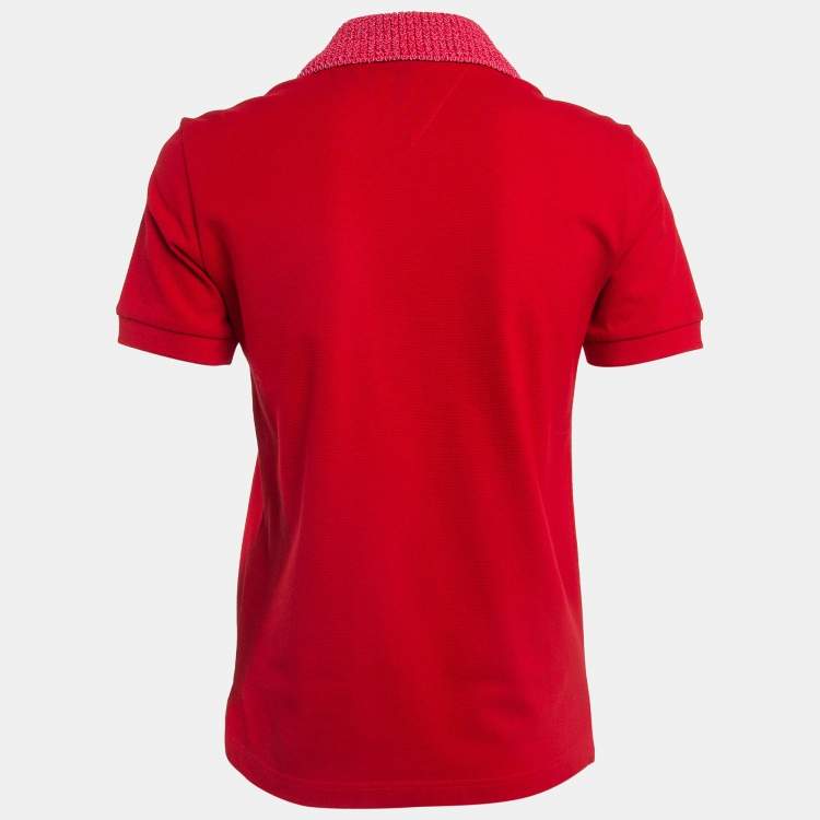 Pre Owned Bottega Veneta Red Contrast Knit Collar Piqué Knit Polo T-Shirt XS