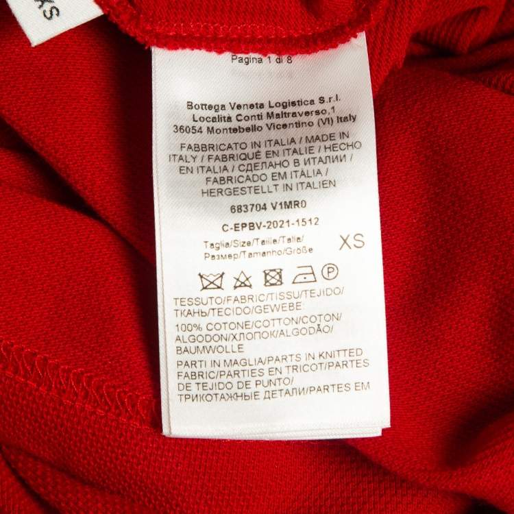 Pre Owned Bottega Veneta Red Contrast Knit Collar Piqué Knit Polo T-Shirt XS