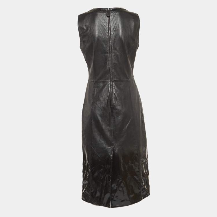 Pre Owned Bottega Veneta Black Leather Sleeveless Midi Dress M