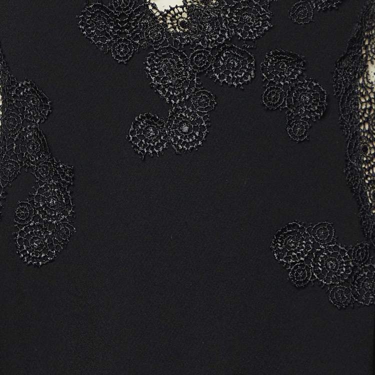 Pre Owned Bottega Veneta Black Lace Trim Crepe Sheer Cut-Out Gown M