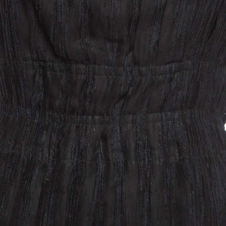 Pre Owned Bottega Veneta Black Silk Blend Pleated Lace Trim Midi Dress L
