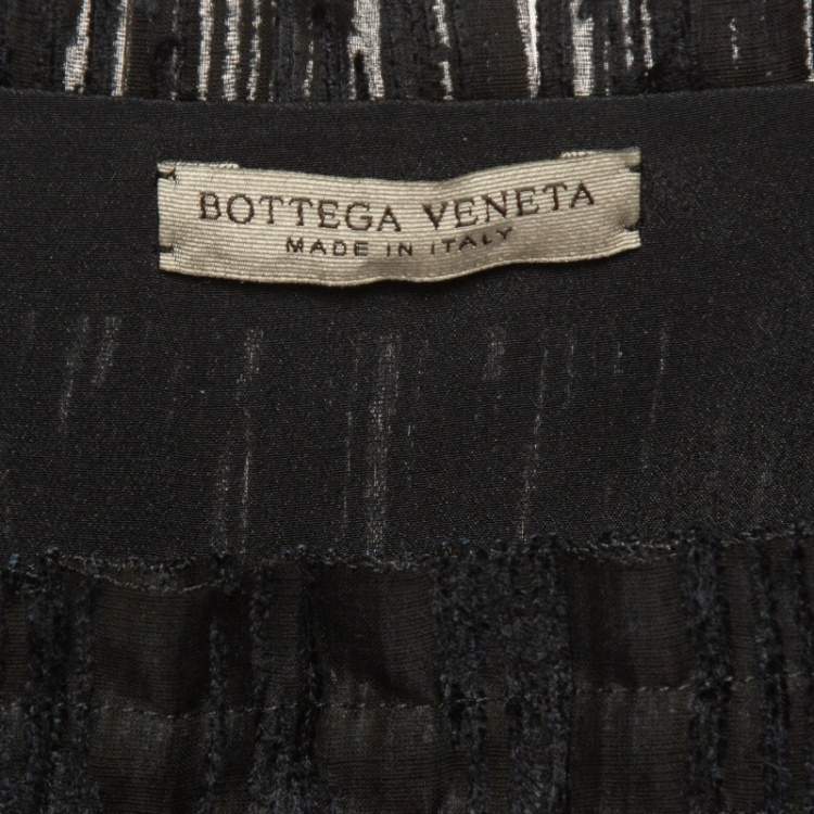 Pre Owned Bottega Veneta Black Silk Blend Pleated Lace Trim Midi Dress L