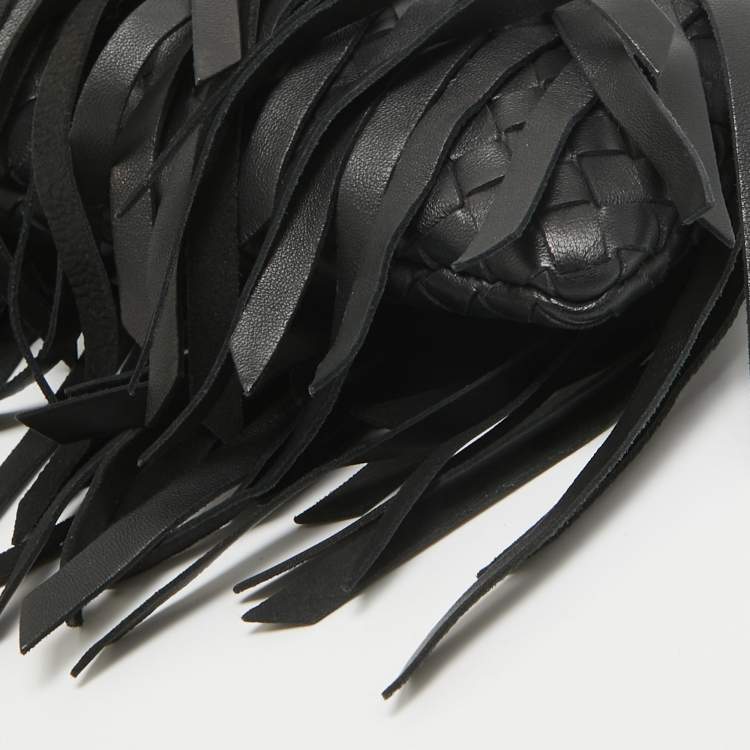 Pre Owned Bottega Veneta Black Intrecciato Leather Fringe Clutch
