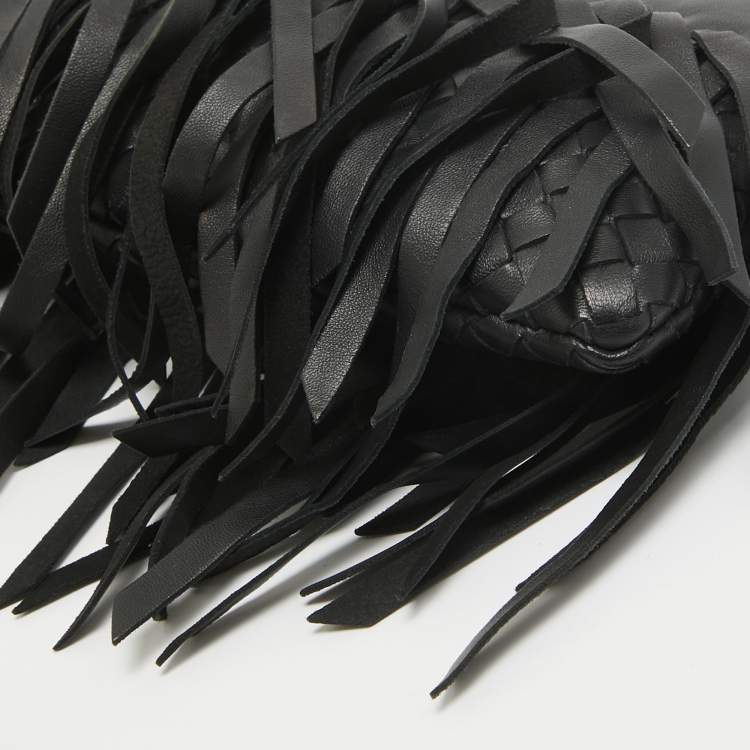 Pre Owned Bottega Veneta Black Intrecciato Leather Fringe Clutch
