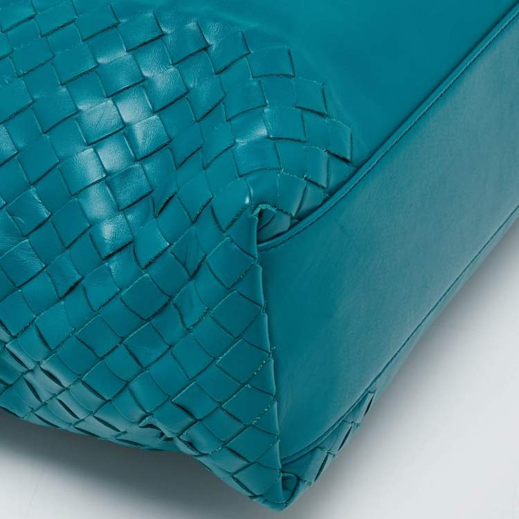 Pre Owned Bottega Veneta Green Intrecciato Leather Open Tote