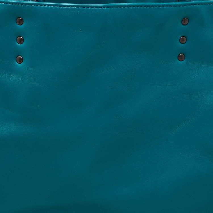 Pre Owned Bottega Veneta Green Intrecciato Leather Open Tote