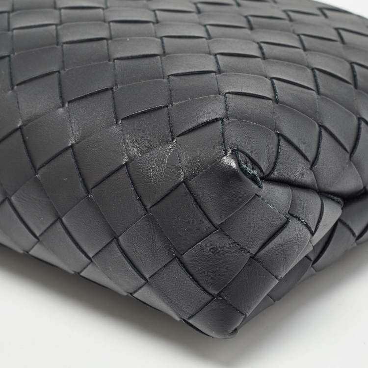 Pre Owned Bottega Veneta Black Intrecciato Leather Prism Wristlet Pouch 