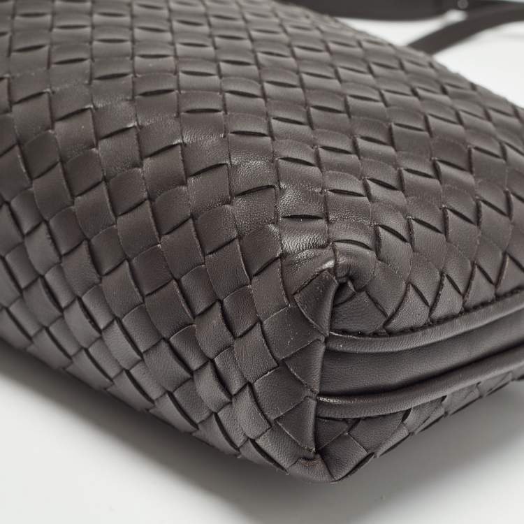 Pre Owned Bottega Veneta Dark Brown Intrecciato Leather Nodini Crossbody Bag
