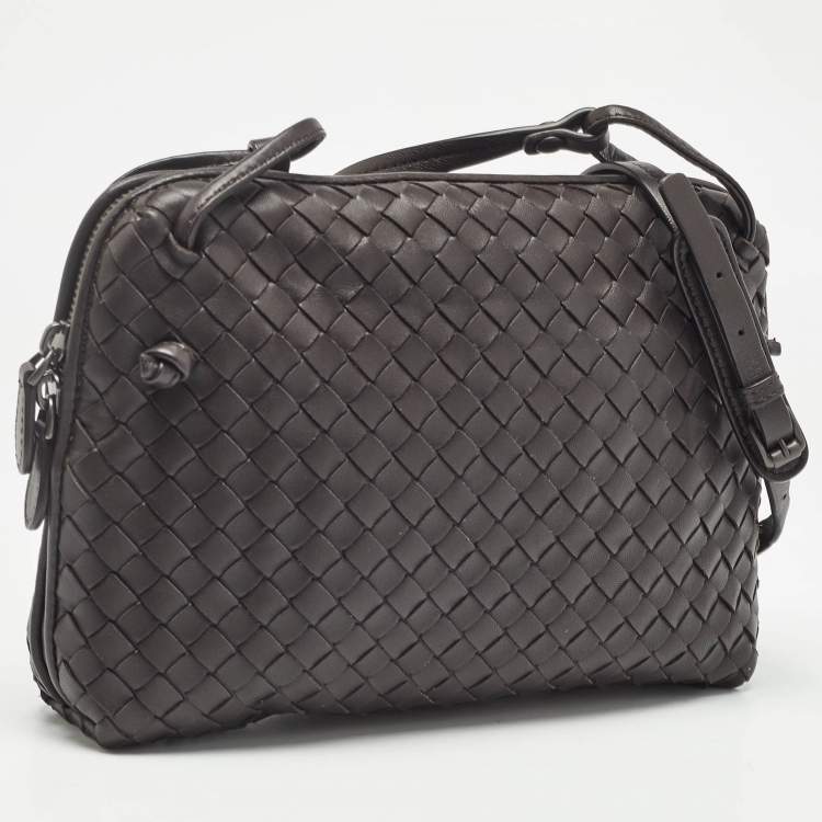 Pre Owned Bottega Veneta Dark Brown Intrecciato Leather Nodini Crossbody Bag