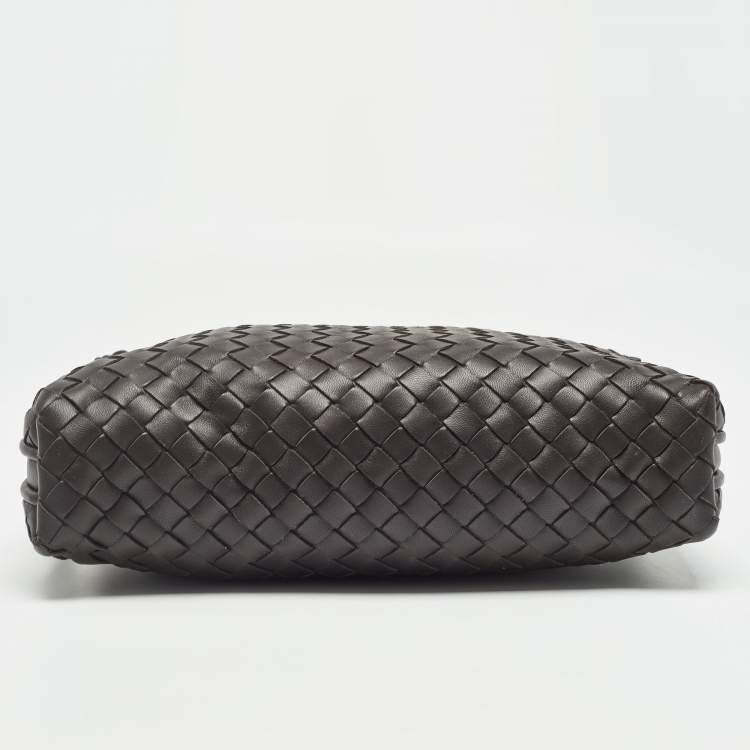 Pre Owned Bottega Veneta Dark Brown Intrecciato Leather Nodini Crossbody Bag