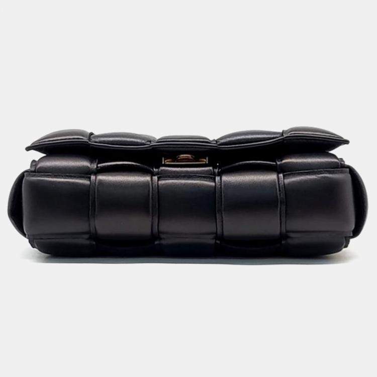 Pre Owned Bottega Veneta Black Leather Padded Cassette Chain Shoulder Bag