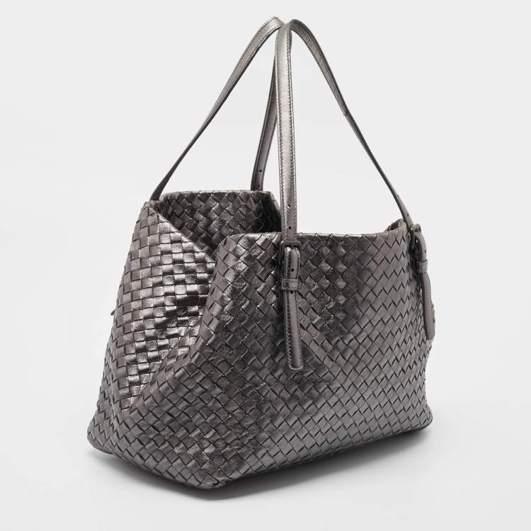 Pre Owned Bottega Veneta Metallic Intrecciato Leather Cesta Tote