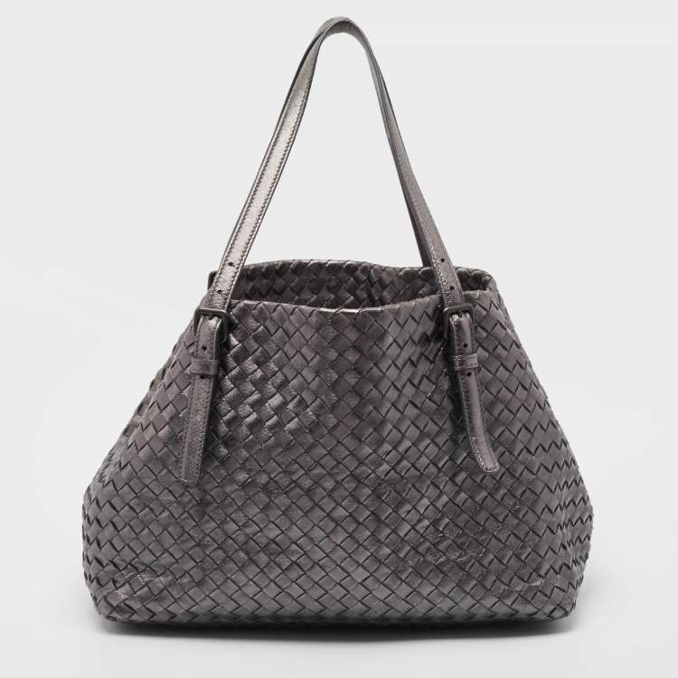 Pre Owned Bottega Veneta Metallic Intrecciato Leather Cesta Tote