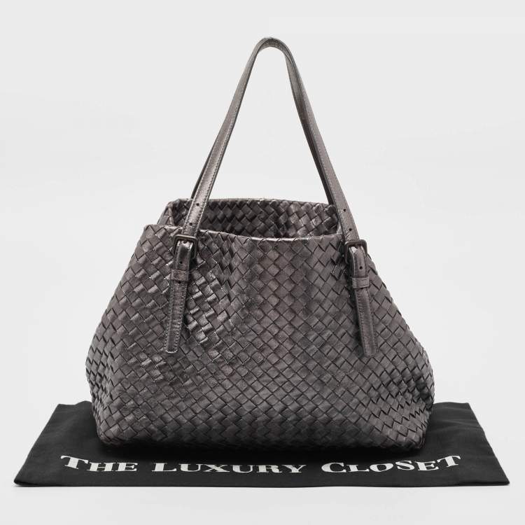 Pre Owned Bottega Veneta Metallic Intrecciato Leather Cesta Tote