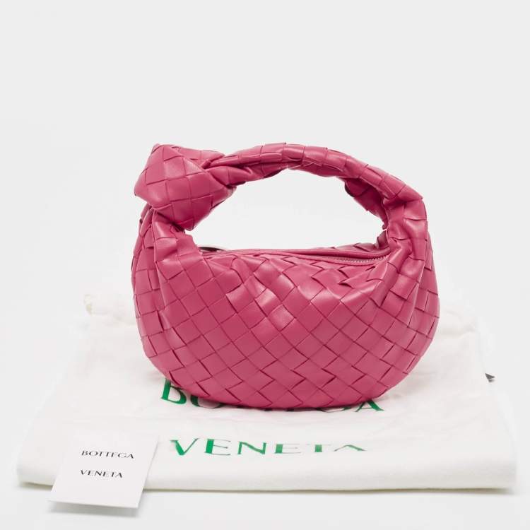 Pre Owned Bottega Veneta Pink Intrecciato Leather Mini Jodie Hobo