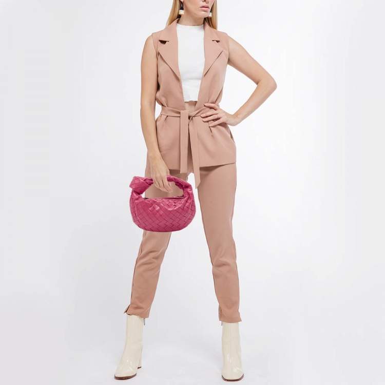 Pre Owned Bottega Veneta Pink Intrecciato Leather Mini Jodie Hobo