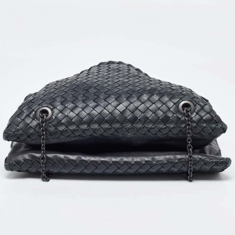 Pre Owned Bottega Veneta Black Intrecciato Leather Shoulder Bag