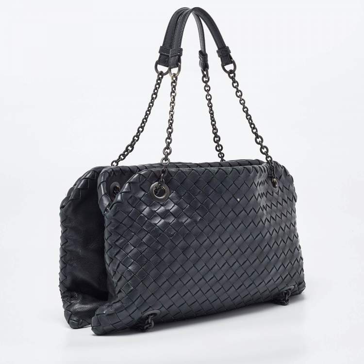 Pre Owned Bottega Veneta Black Intrecciato Leather Shoulder Bag