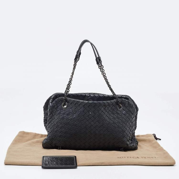 Pre Owned Bottega Veneta Black Intrecciato Leather Shoulder Bag