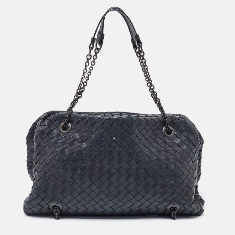 Pre Owned Bottega Veneta Black Intrecciato Leather Shoulder Bag