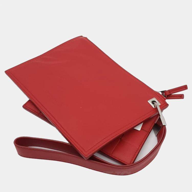 Pre Owned Bottega Veneta Red Leather Intrecciato Small Clutch
