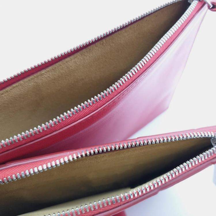 Pre Owned Bottega Veneta Red Leather Intrecciato Small Clutch
