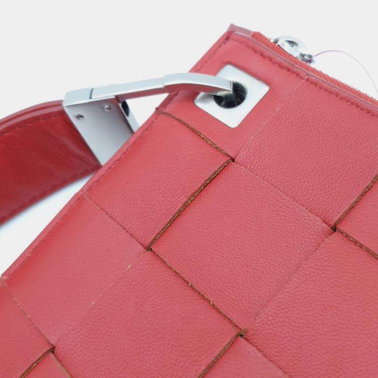 Pre Owned Bottega Veneta Red Leather Intrecciato Small Clutch
