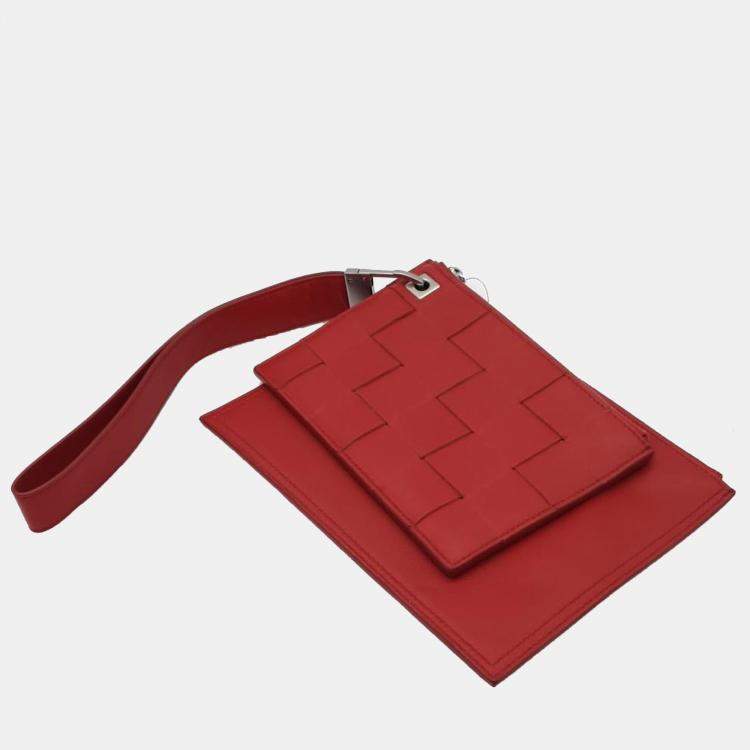 Pre Owned Bottega Veneta Red Leather Intrecciato Small Clutch
