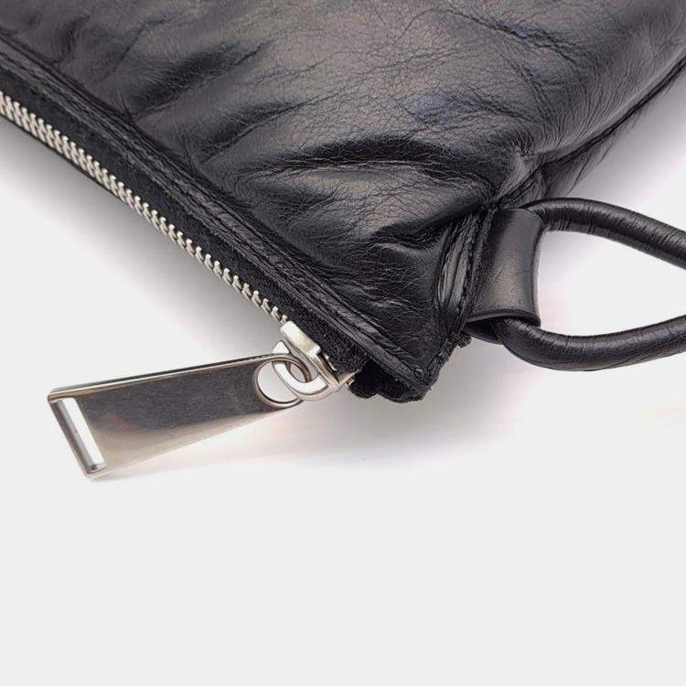 Pre Owned Bottega Veneta Black Leather Padded Square Pouch