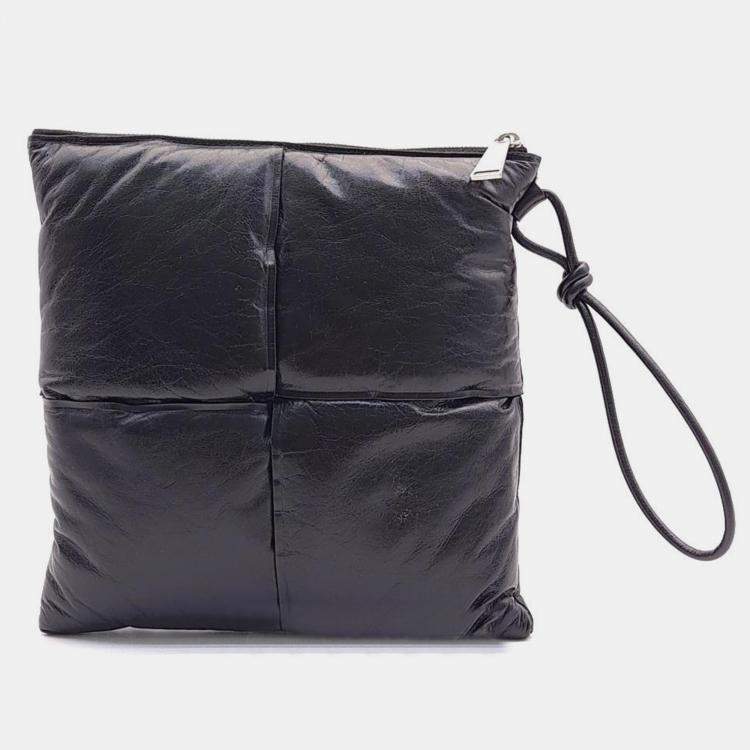 Pre Owned Bottega Veneta Black Leather Padded Square Pouch
