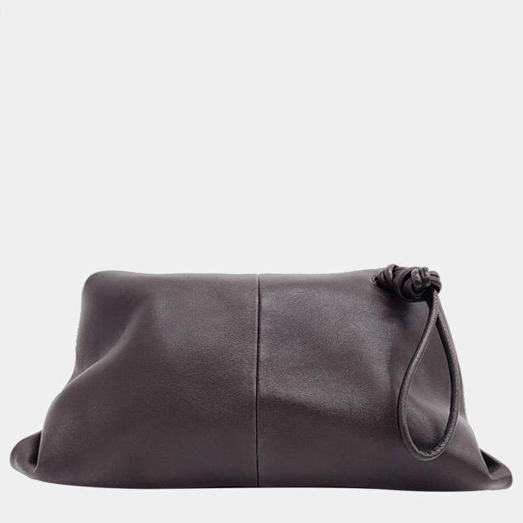 Pre Owned Bottega Veneta Brown Leather Trine Clutch