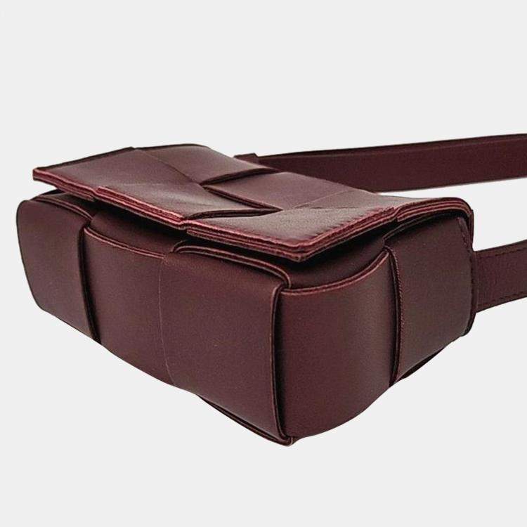 Pre Owned Bottega Veneta Burgundy Maxi Intrecciato Cassette Crossbody Bag